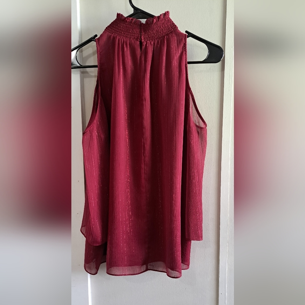 Rachel Zoe burgundy metallic cold shoulder blouse S - Picture 7 of 15
